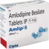 Amlip 5 mg amlodipine besylate tablets for hypertension control and chronic stable angina calcium channel blocker therapy